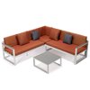 Leisuremod Chelsea White Sectional With Adjustable Headrest & Coffee Table With Orange Two Tone Cushions CSLW-80OR-BU